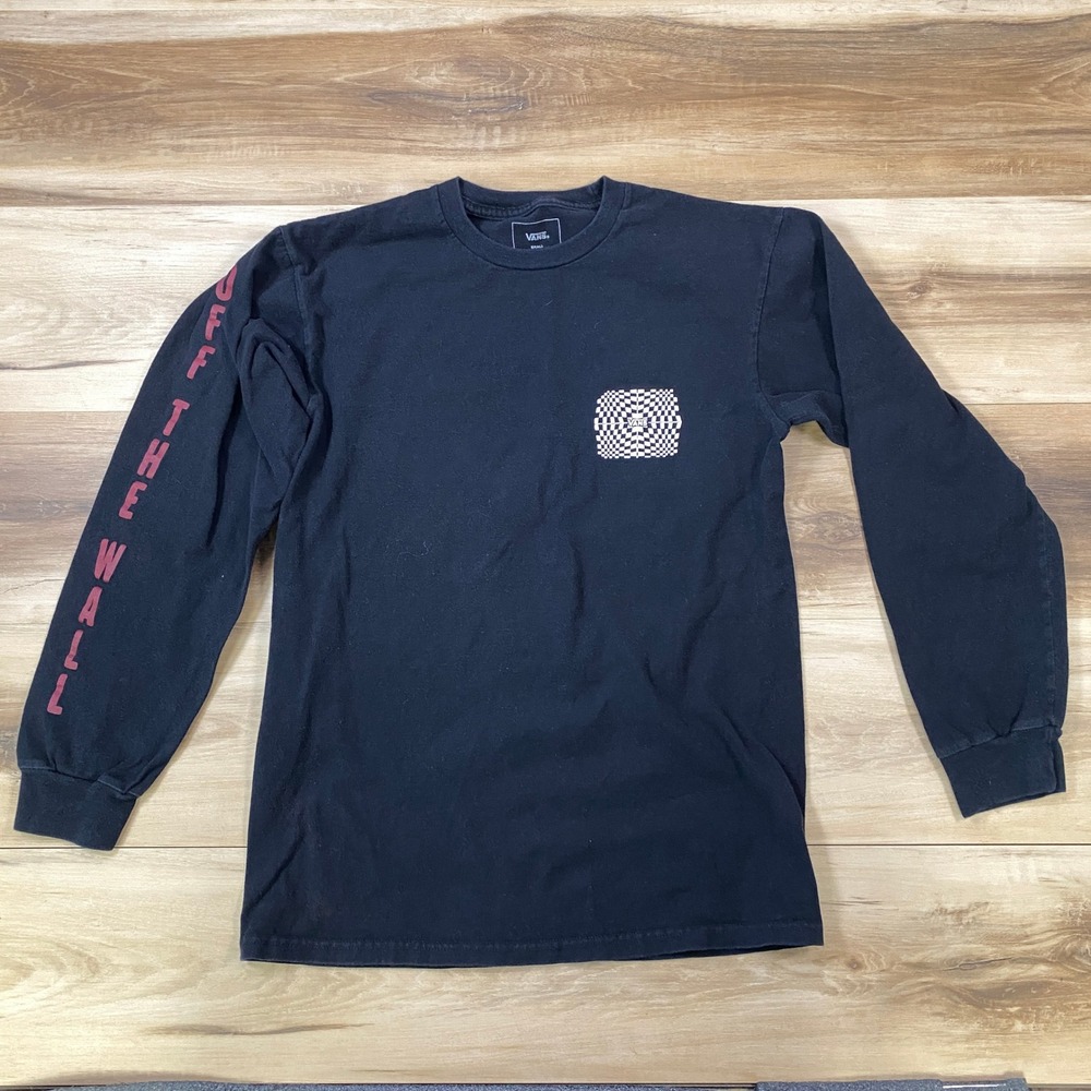 Vans Long Sleeve Shirt Mens Small Streetwear Cotton Classic Fit Black Skater Tee - Picture 2 of 8